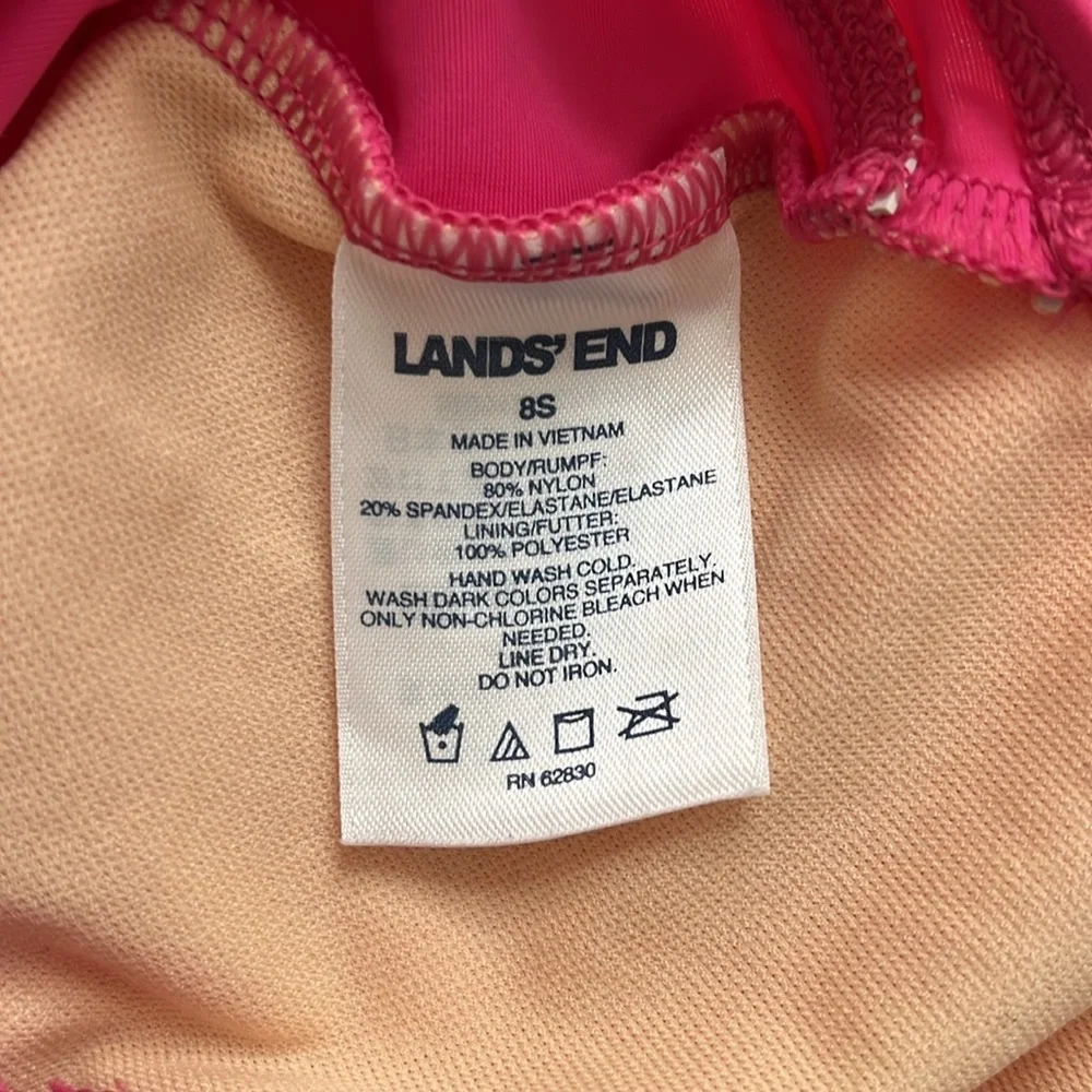 Land’s End Girls 8S Solid Pink Racerback Swimsuit Lined One Piece Swim Suit - Picture 4 of 5